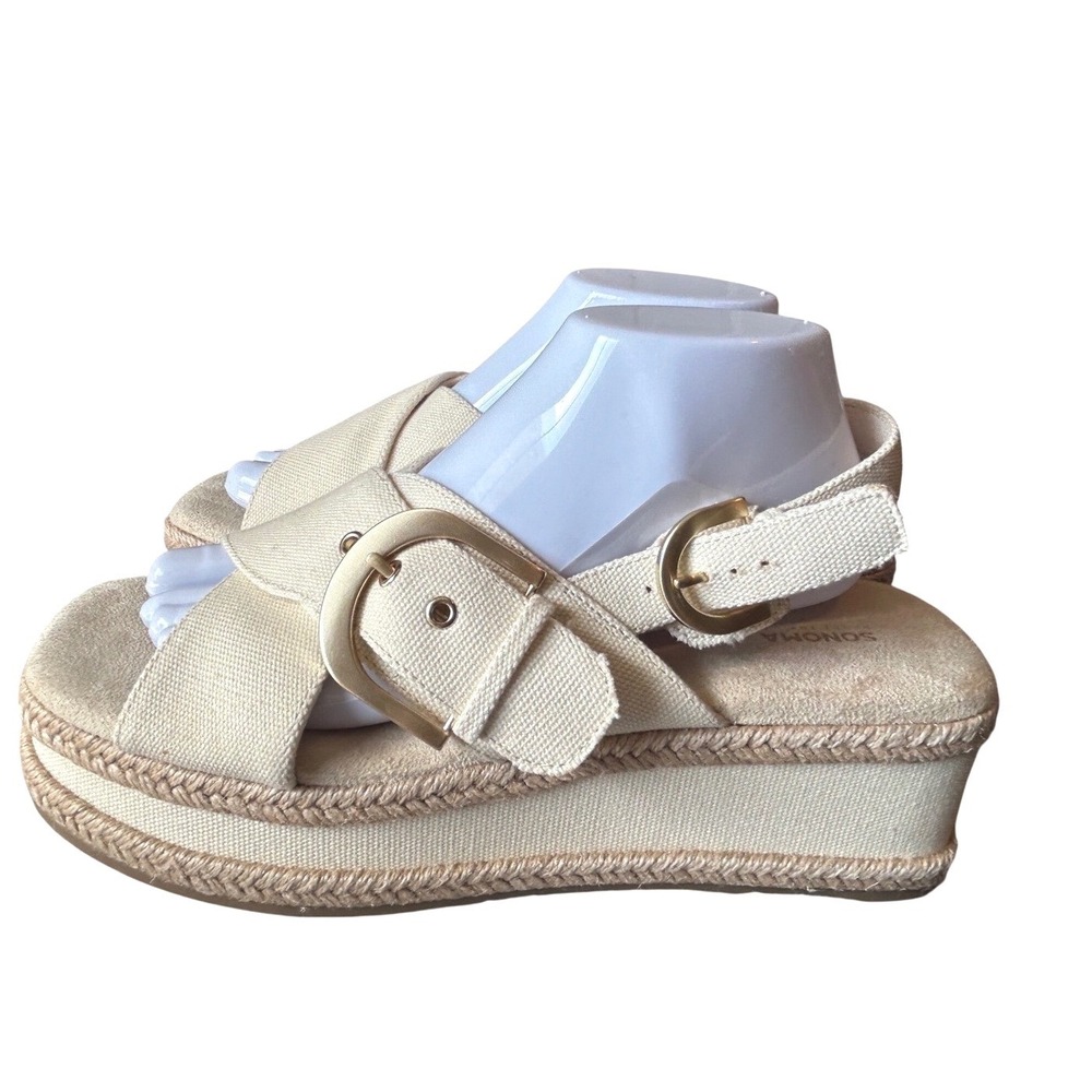 Beige Platform Espadrille Sandals with Buckle Strap